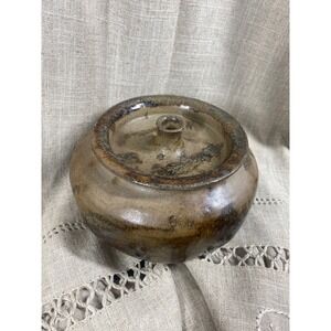 Vintage Studio Pottery Lidded Vessel Sculptural Stoneware Earth Tone Glaze